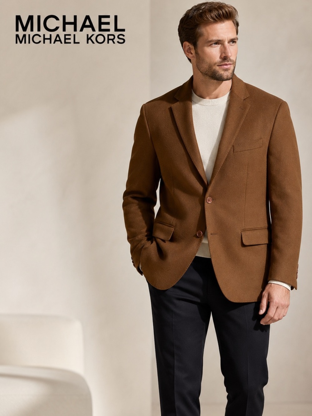 Michael Michael Kors Brown Wool Silk Cashmere Blazer Sport Coat Men’s 42R